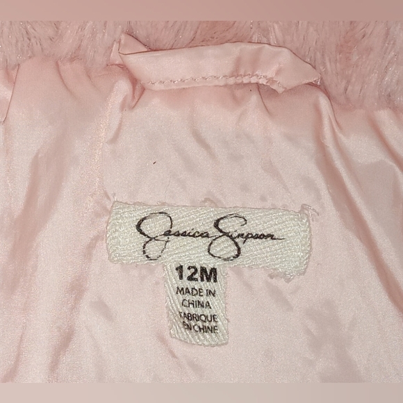 Jessica Simpson Pink Puffer Coat Faux Fur Trim Kids Sz. 12 Months Infants - Picture 3 of 5